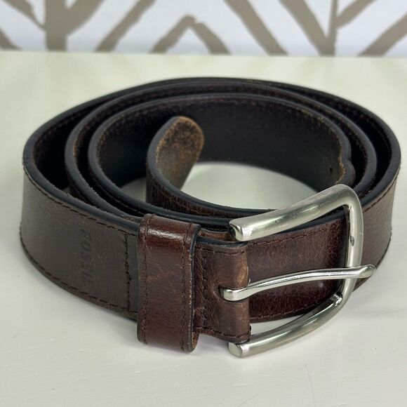 Men’s Fossil Brown Leather Belt Size 42/105 - Picture 1 of 7